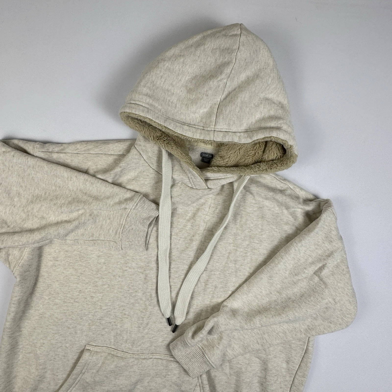 Aerie Womens Medium Beige Oversized Hoodie Soft Fleece Lined 3/4 Sleeve Sweater
