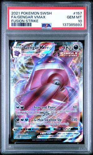 2021 POKEMON SWORD & SHIELD FUSION STRIKE #157 FULL ART/GENGAR VMAX PSA 10