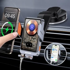 Wireless Car Charger Phone Mount, NOHON 15W Qi Fast Charging Smart ... Fast Ship