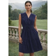 Rachel Zoe Navy Blue Smocked Tiered Sleeveless VNeck Mini Dress XS Casual Summer