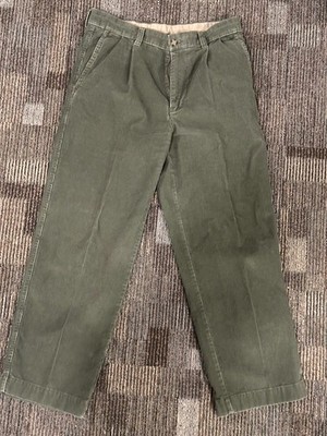 LL Bean Double L Corduroy Pants Mens 34x30 Olive Green Pleated Classic Fit