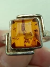 Vintage Amber Ring Sterling Silver 925 Square Cabochon - Size 7