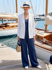 Lauren Ralph Lauren Womans blazer Striped Blazer 0 White Blue Nautical Linen