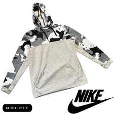 NIKE Hoodie Mens Large Gray Camo Club Fleece Pullover Sweatshirt Drawstring L