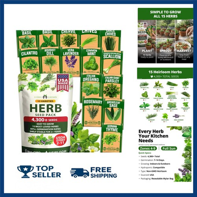 #ad Complete Herb Garden Kit 15 Heirloom Seeds for Home amp; Hydroponic Growth $21.23
