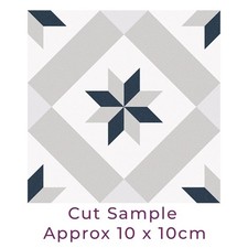 Vintage Star Patterned Porcelain Wall and Floor Tile Blue Grey White Cut Sample