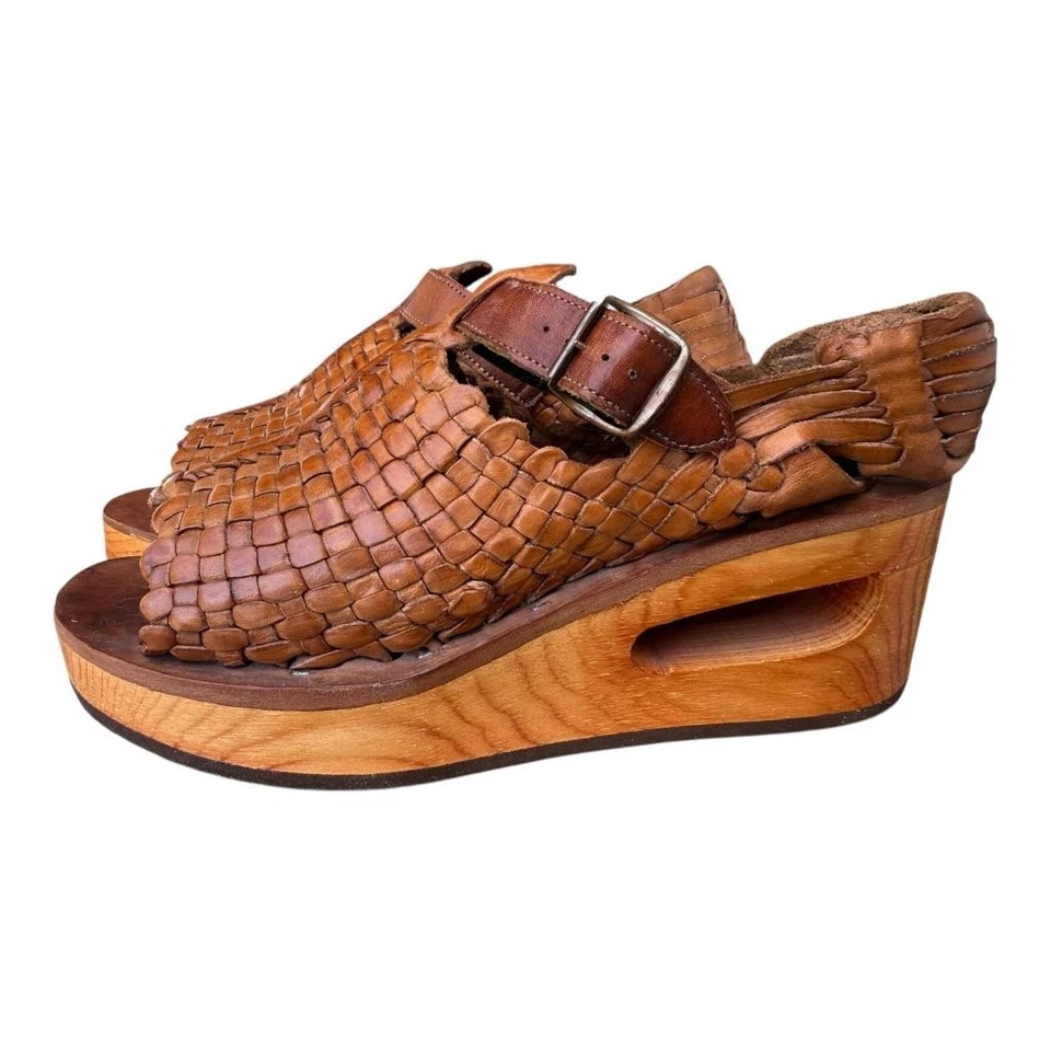 Vintage STUFF by Frank Sbicca Platform Cut Out Wood Wedge Sandal Women size 6 - Image 2 of 4