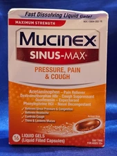 MUCINEX SINUS-MAX MAXIMUM STRENGTH 16 FAST DISSOLVING LIQUID GELS - NEW / SEALED