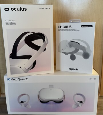 NIB Meta Quest 2 VR 256GB Gray with Strap & Logitech Off-ear Audio
