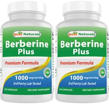 2 Pack Best Naturals Berberine Plus 1000 mg/Serving 120 Capsules - (non-gmo)