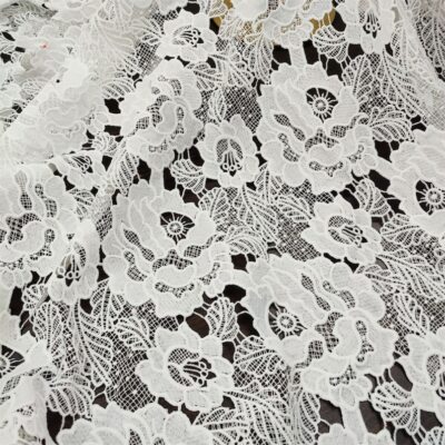 Retro Off white Flower Leaf Embroidery Guipure Lace Fabric for DIY Wedding Dress