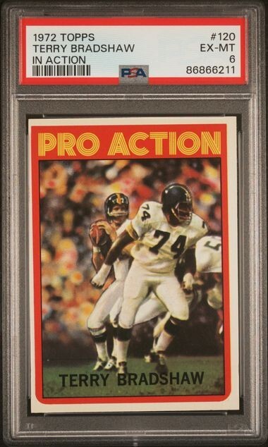 PSA 6 1972 Topps Football #120 Terry Bradshaw In Action Pittsburgh Steelers HOF