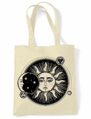Sun and Moon Eclipse Hipster Tattoo Large Print Tote Shoulder Shopping Bag
