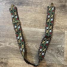 Vintage 60  s Mod Hippie Floral Embroidered Alligator Clasp Strap For Bag