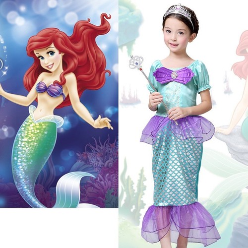 La Principessa Ariel Sirenetta Costume Vestito Fancy Dress Up Ragazze  Bambino 3-10Y UK | eBay