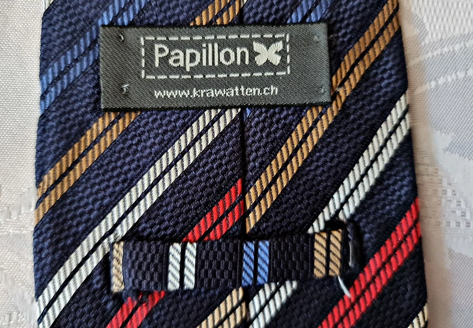 CORBATA DE HOMBRE CABALLERO SUIZA VINTAGE AUTÉNTICA PAPILLON RAYAS AZUL SEDA Foto 4 de 4