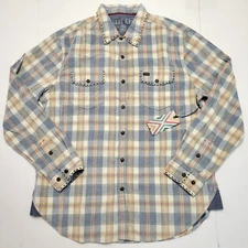 New Original TRUE GRIT Plaid Button Shirt Men LARGE L Multicolor Check CORDUROY