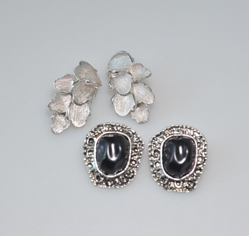 VTG LOT Crown Trifari Judy Lee Silver Tone Clip Earrings signed XC11