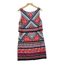Eliza J Geometric Print Popover Dress size 14 Coral/Black/White