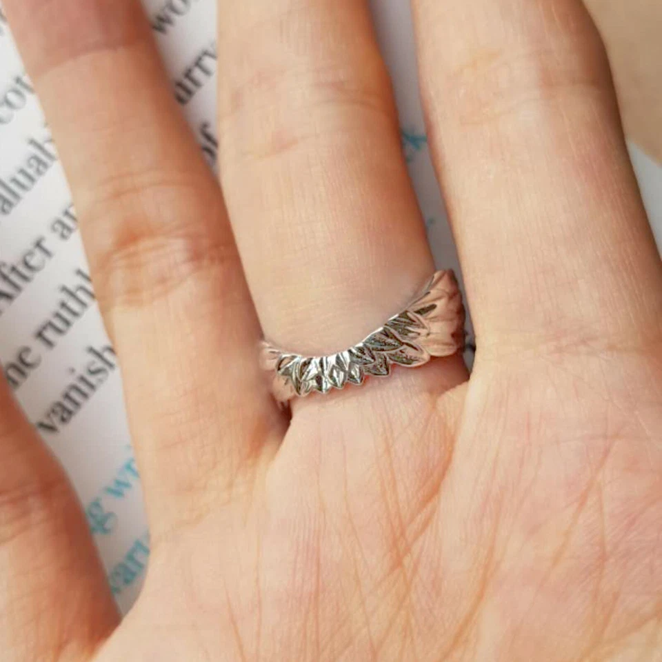 Anillo de plata esterlina con alas de ángel de la guarda banda abierta anillo de protección Foto 2 de 4