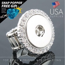 Snap Button Adjustable Stretchy Ring with Rhinestones inset - Fits 18-20mm Snaps