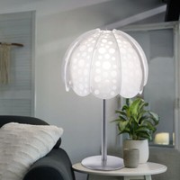 Beistellleuchte Tischleuchte Nachttischlampe 1X E14 Textil Weiß Silber LöCher