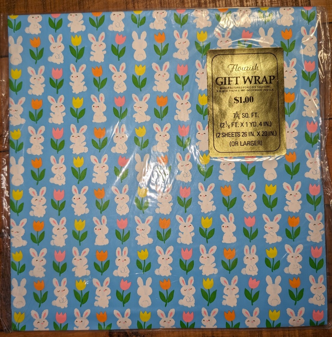 2 Packs Vintage Easter Gift Wrap Wrapping Paper Bunnies blue NIP MIP