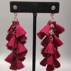 Long Gold Tone Red Multi Cluster Round Jewel Bead Dangle Drop Stud Post Earrings — photo 4