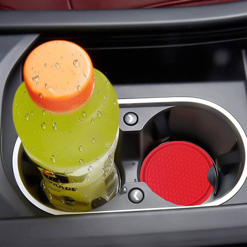 2PCS Car Cup Holder Anti Slip Insert Coasters – Black PVC Interior Accessories