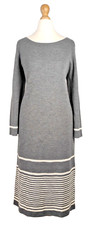JAEGER Size 12 Grey White Wool Jumper Dress Tight Knit Knee Length Smart Work