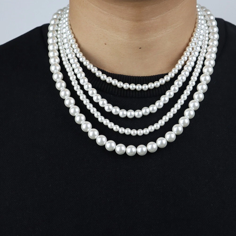 Men Women Silver Sterling White Pearl Beaded Chains 3 Types