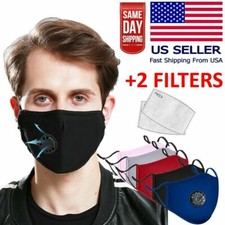 3 Reusable Washable Cloth Face Mask w/ Air Port 2 PM2.5 Carbon Filters