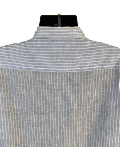 Martin Gordon Shirt Mens XL Blue with White Stripes 100% Linen Button Up - Picture 8 of 10
