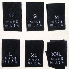 120PCS BLACK WOVEN CLOTHING SEWING LABEL SIZE TAGS  MADE IN USA  XS S M L XL XXL