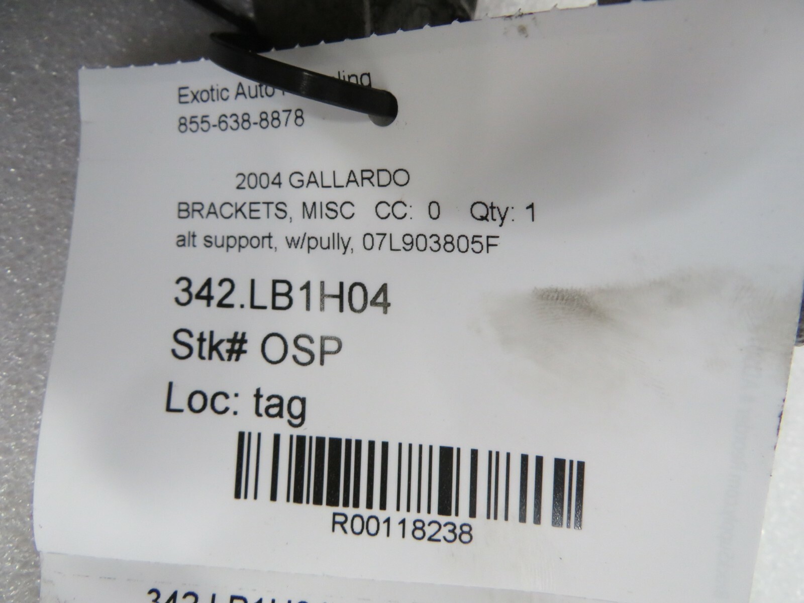 Lamborghini Gallardo, Alternator Support w/ Pully, Used, P/N 07L903805F