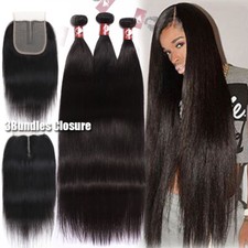 Brazilian Straight 3Bundles with 4 4 T Lace Closure Human Hair Virgin Weave Weft