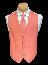 Men's Jean Yves Sterling Palm Beach Coral Tuxedo Vest  Tie Wedding Groom Prom