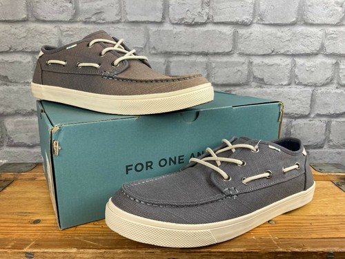 Toms Para Hombre UK 10 UE 44 Dorado Tela Gris Zapatos Náuticos Vacaciones  De Verano T | eBay