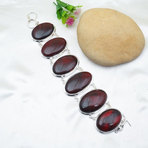 Red Flash Labradorite Chain Bracelet 925 Sterling Silver Handmade Jewelry Gift - Picture 4 of 5