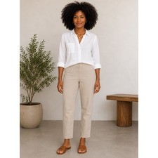Eileen Fisher Tan Organic Cotton Tapered Pant Minimalist Quiet Luxury Coastal M