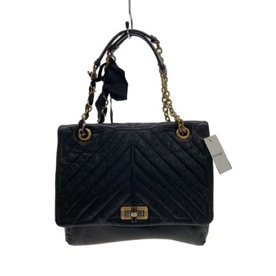LANVIN quilting chain happy bag black Ladies Woman's flap turn lock authentic