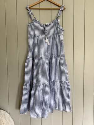 Jcrew Tan And White Stripes Cotton-linen tiered maxi dress Style L7451  Medium for sale online | eBay