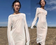 Ann Demeulemeester knit maxi kaftan dress oversize overall white sheer flowy