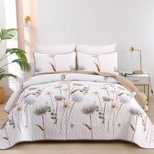 Dinjoy Floral Quilt Set Twin Size, Khaki Bedspreads for Girls 2 Pieces Cute B...