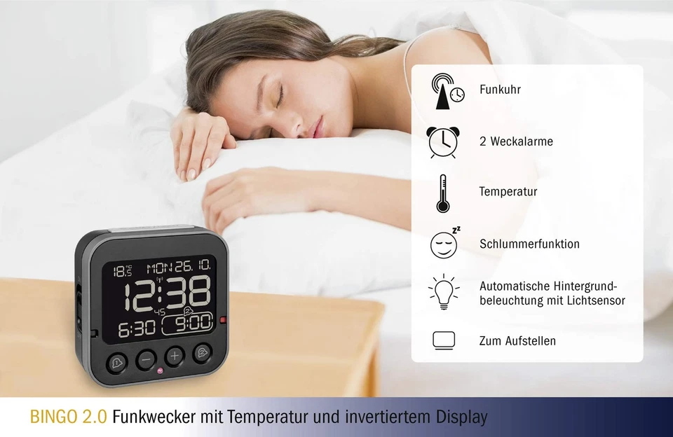 Bingo 2.0 digitaler Funk-Wecker 60.2552.01 invertiertes Display 2 Weckalarme ... - Bild 4 von 4
