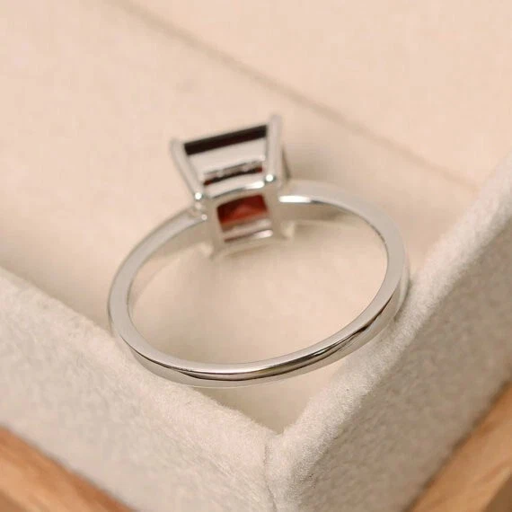 1.60 Ct Princess Cut Natura Garnet Diamond Ring 14K Solid White Gold Size All - Image 2 of 4