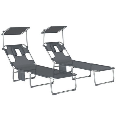 Sonnenliege mit Sonnendach Klappbar 188x56x27cm Grau Gartenliege