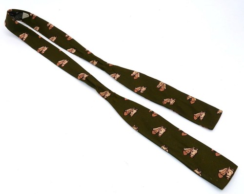 F. R. Tripler & Co. Silk Bow Tie, Brown Horse Heads on Olive Green, 33"