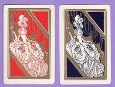 Single Swap Playing Cards VICTORIAN LADY GIRL BIG DRESS GOLD METALLIC DECO PAIR