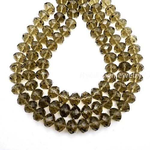 Cuentas rondelle facetadas de cristal ahumado de 12x15 mm filamento de vidrio de 15" para joyería - Imagen 4 de 6